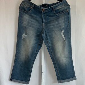 1822 Denim Distressed Boyfriend Jeans - Blue